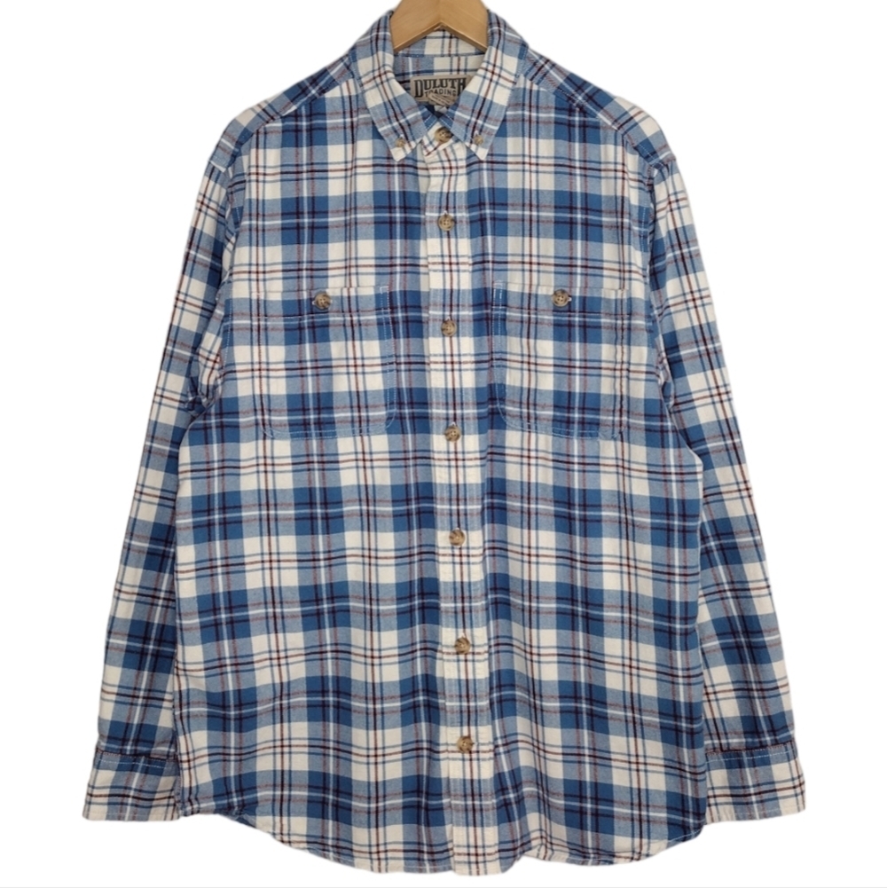 Duluth Trading Co 100% Cotton Flannel Plaid Long Sleeve Button Down Shirt Sz M